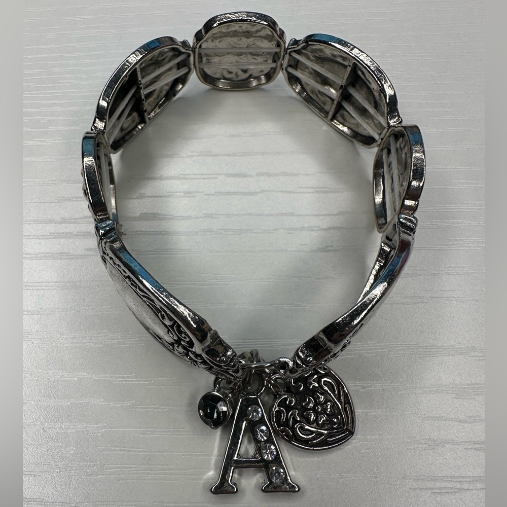 NWOT Silver ‘A’ Initial Charm Stretch Bracelet